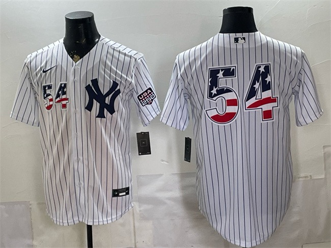 Men's New York Yankees #54 Max Fried White 2026 USA 250 Fourth of July Home Stadium Stitched Baseball Jersey
